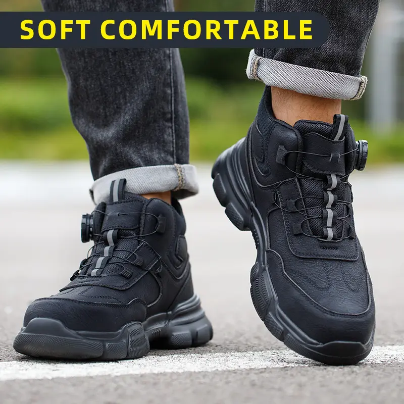 New Rotating Button Men Boots Anti-smash Anti Puncture Safety Shoes Men Work Boots Steel Toe Shoes Security Indestructible Shoes