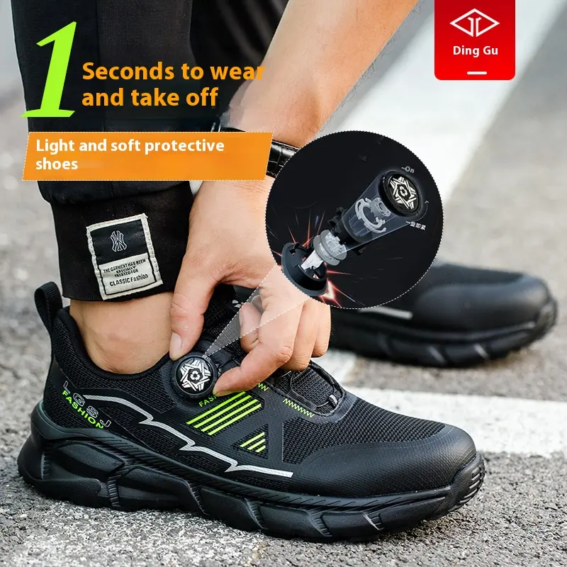 Lightweight Breathable Rotary Buckle Work Sneakers Protective Shoes Safety Industrial Puncture-Proof Anti-smash Steel Toe Shoes