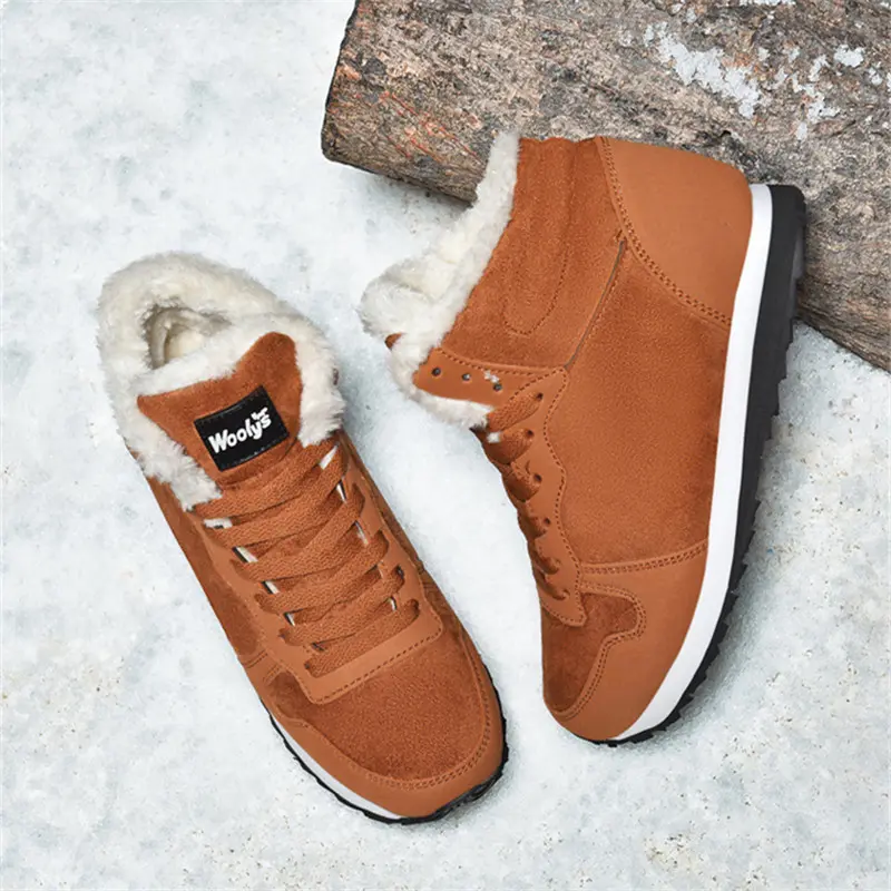Men Boots Waterproof Winter Ankle Boots Men Lightweight Thick Plush Non-Slip Warm Snow Boots Plush Outdoors Footwear Sneakers