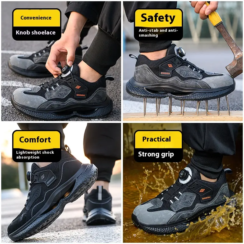 Fashion Male work safety shoes Rotating button Steel Toe shoes Work Sneakers Puncture-Proof Protective Shoes Security Boots Men