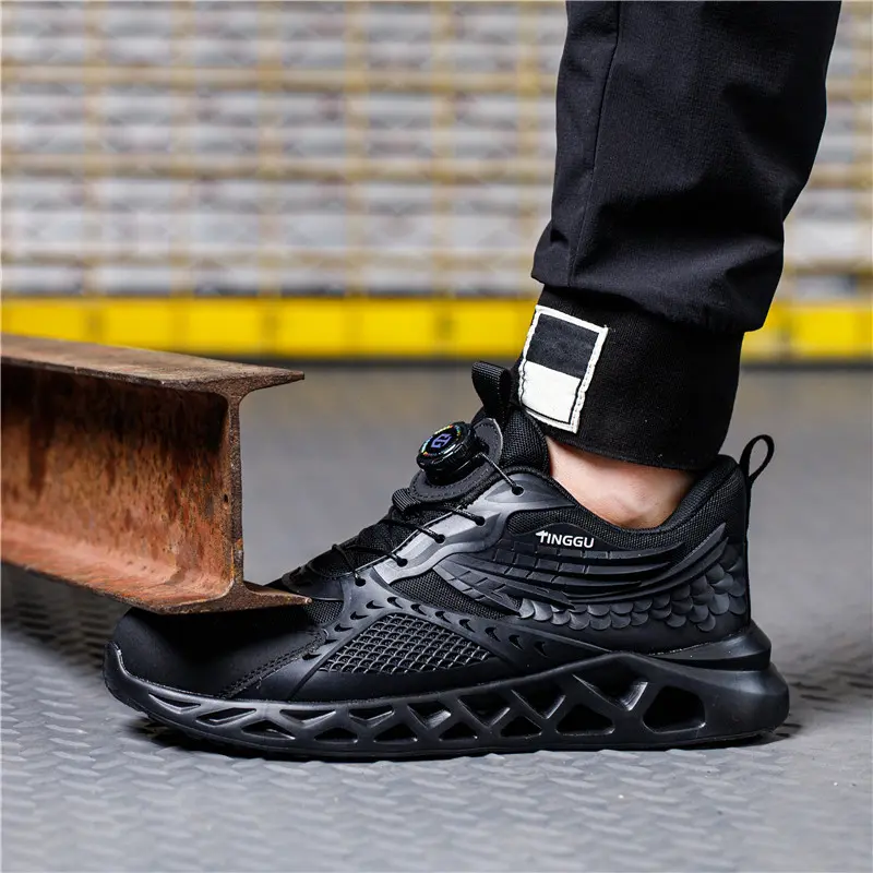 New Rotating Button Safety Shoes Men Anti smashing anti piercing Work shoes Lightweight Summer Protection Shoes Steel Toe Boots