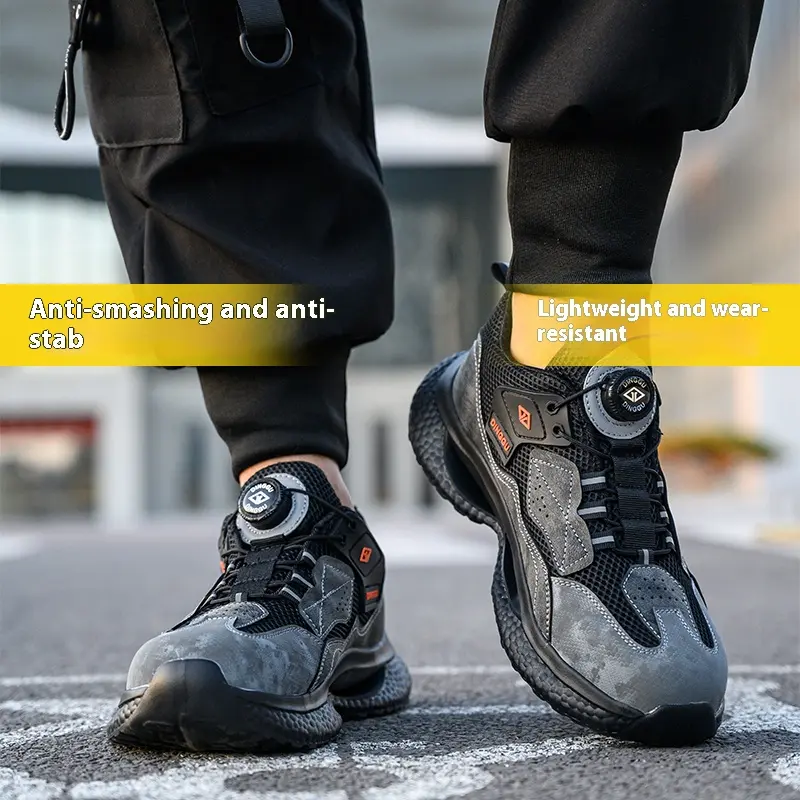 Fashion Male work safety shoes Rotating button Steel Toe shoes Work Sneakers Puncture-Proof Protective Shoes Security Boots Men