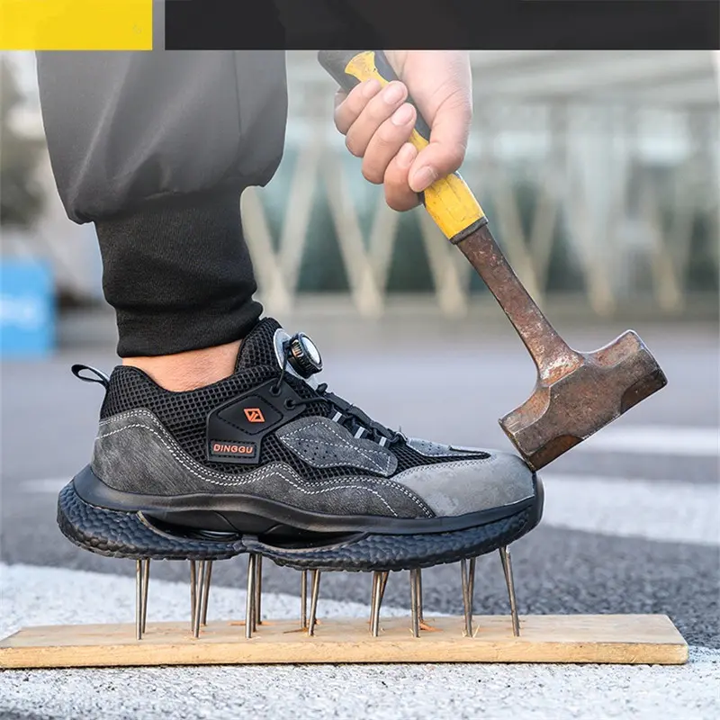 Fashion Male work safety shoes Rotating button Steel Toe shoes Work Sneakers Puncture-Proof Protective Shoes Security Boots Men