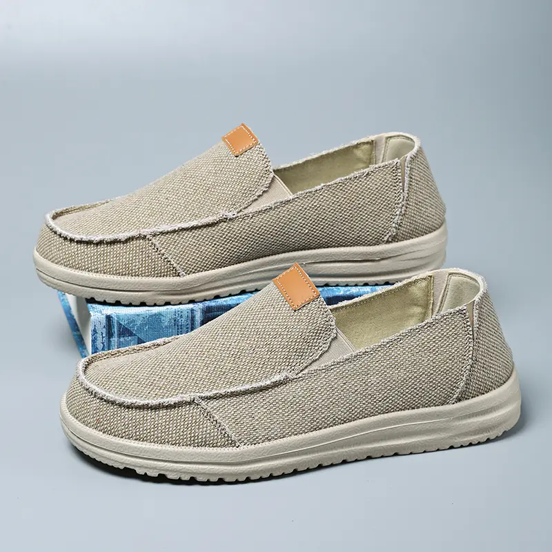 Men's Casual Canvas Shoes Men Loafers Breathable Slip on Flats Male Vulcanized Shoes Driving Shoes Sneakers Light Walking Shoes
