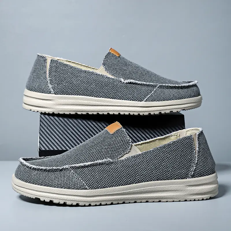 Men's Casual Canvas Shoes Men Loafers Breathable Slip on Flats Male Vulcanized Shoes Driving Shoes Sneakers Light Walking Shoes