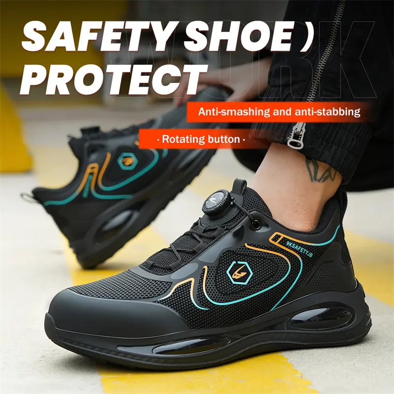 Rotary Button Safety Shoes Men Steel Toe Sneakers Puncture Proof Work Safety Boots Air Cushion Sport Work Shoes Anti-smash Boots
