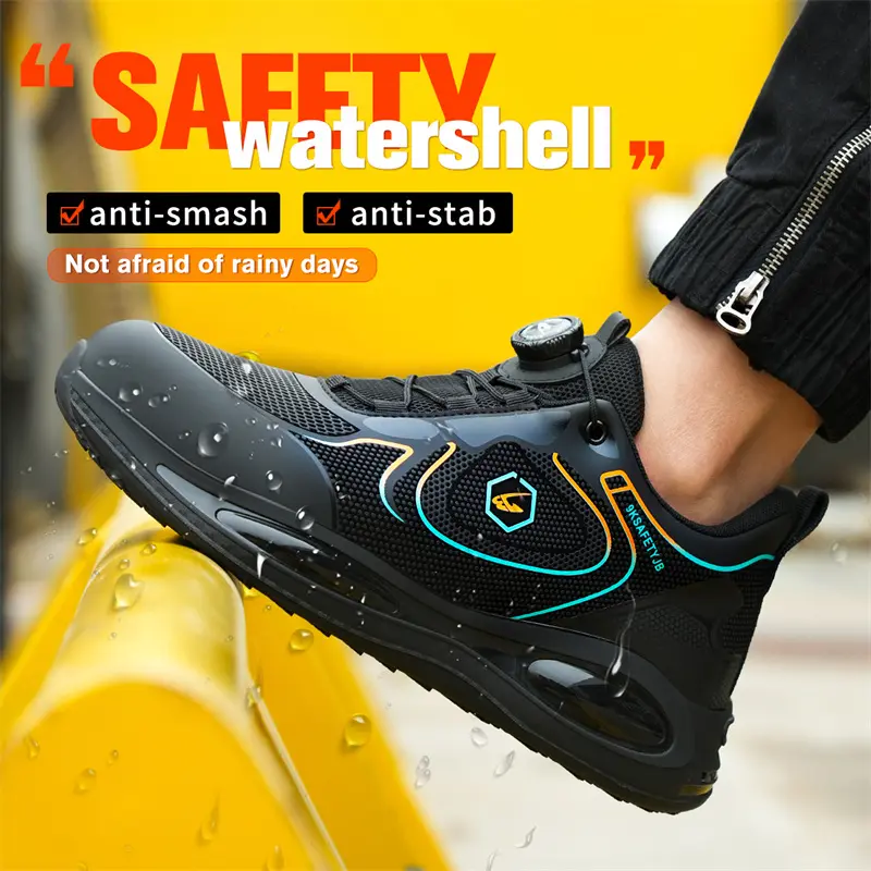 Rotary Button Safety Shoes Men Steel Toe Sneakers Puncture Proof Work Safety Boots Air Cushion Sport Work Shoes Anti-smash Boots