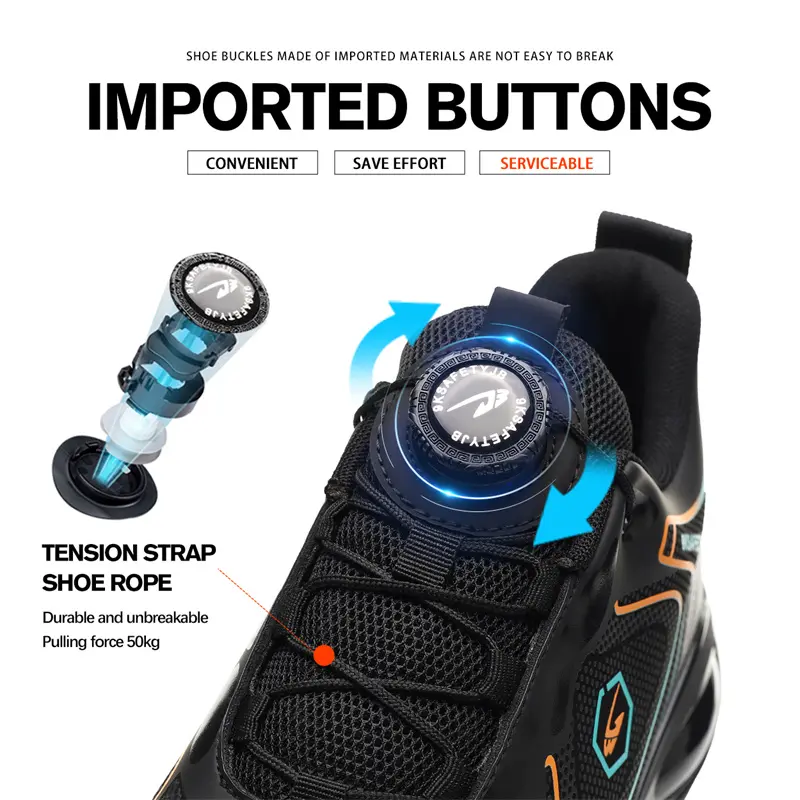 Rotary Button Safety Shoes Men Steel Toe Sneakers Puncture Proof Work Safety Boots Air Cushion Sport Work Shoes Anti-smash Boots