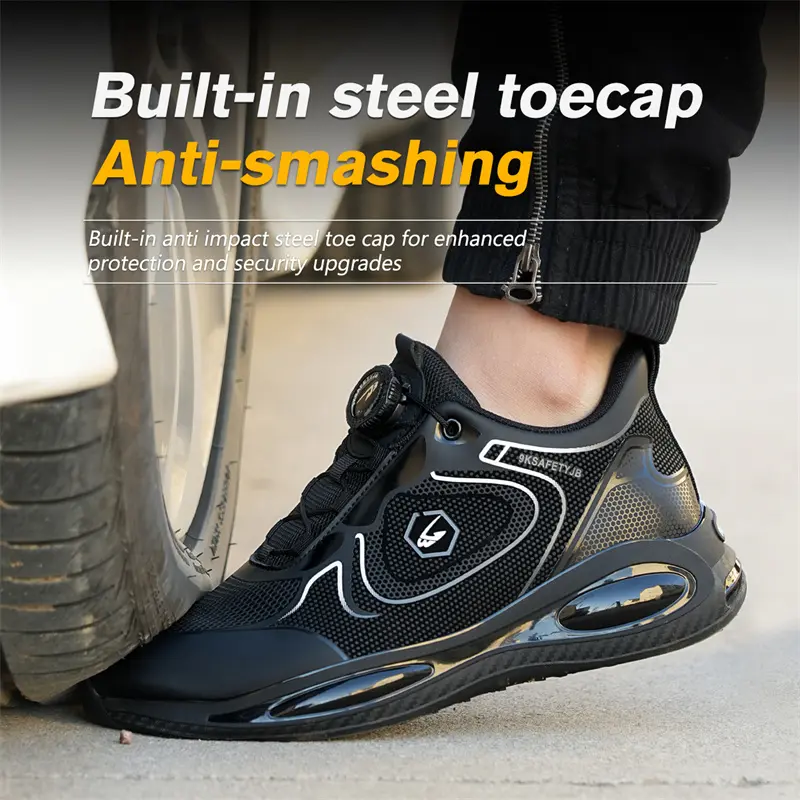 Rotary Button Safety Shoes Men Steel Toe Sneakers Puncture Proof Work Safety Boots Air Cushion Sport Work Shoes Anti-smash Boots