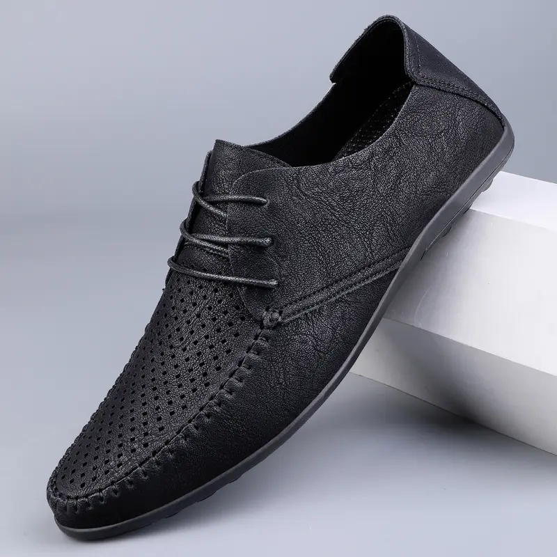 Summer Men's Casual Shoes Leather Luxury Hollow Moccasions Breathable Men Sneakers Light Driving Shoes Designer Men's Loafers
