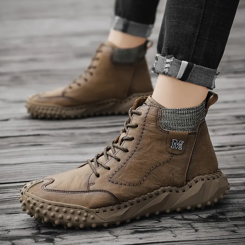 New Winter Waterproof Men Boots Plush Warm Snow Boots Outdoor Non-slip Men Ankle Work Boots Men's Motorcycle Boots Botas Hombre