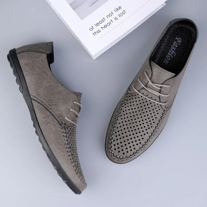 Summer Men's Casual Shoes Leather Luxury Hollow Moccasions Breathable Men Sneakers Light Driving Shoes Designer Men's Loafers