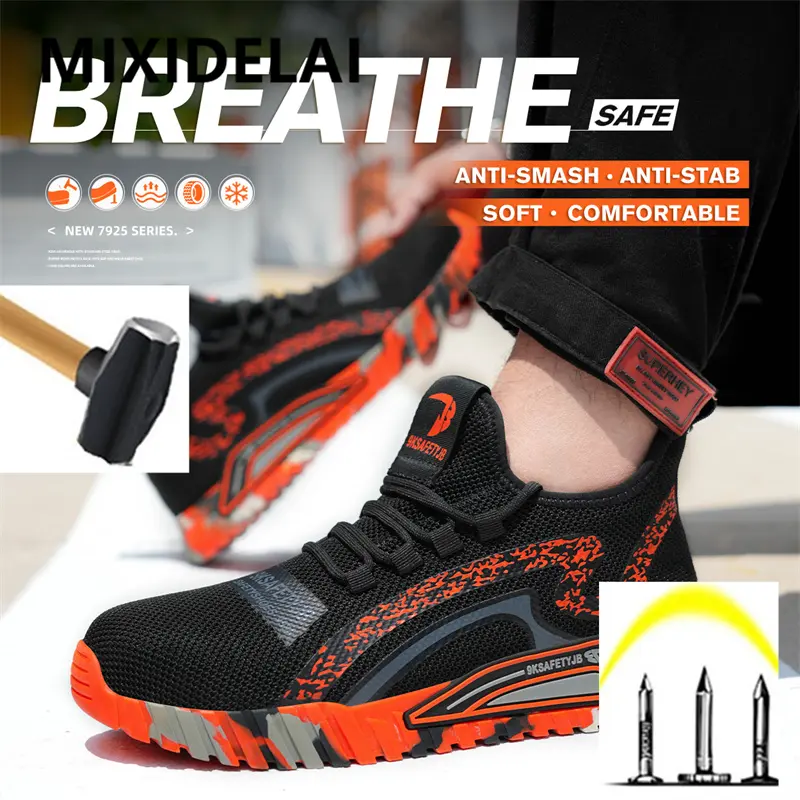 Large Size Safety Shoes Men Boots Work Sneakers Male Steel Toe Shoes Protective Boots Puncture-Proof Indestructible Shoes