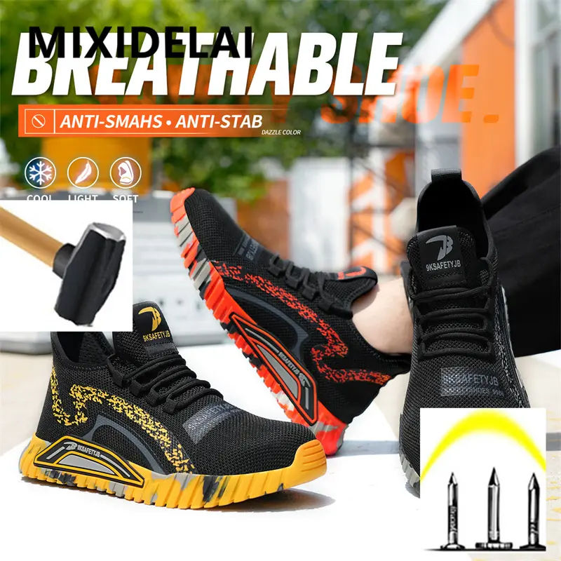 Large Size Safety Shoes Men Boots Work Sneakers Male Steel Toe Shoes Protective Boots Puncture-Proof Indestructible Shoes