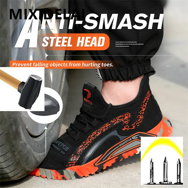 Large Size Safety Shoes Men Boots Work Sneakers Male Steel Toe Shoes Protective Boots Puncture-Proof Indestructible Shoes