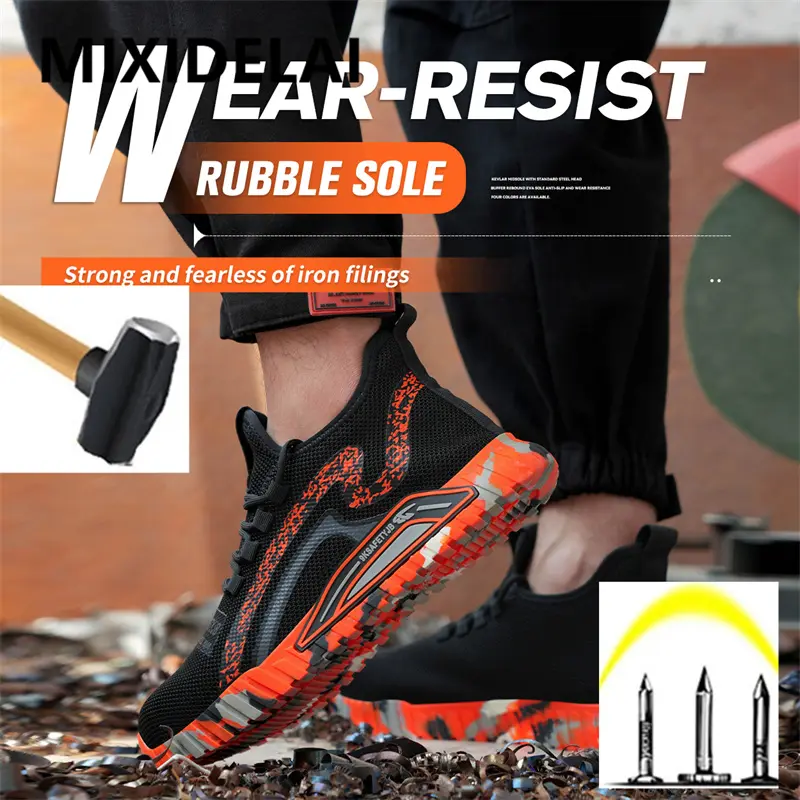 Large Size Safety Shoes Men Boots Work Sneakers Male Steel Toe Shoes Protective Boots Puncture-Proof Indestructible Shoes