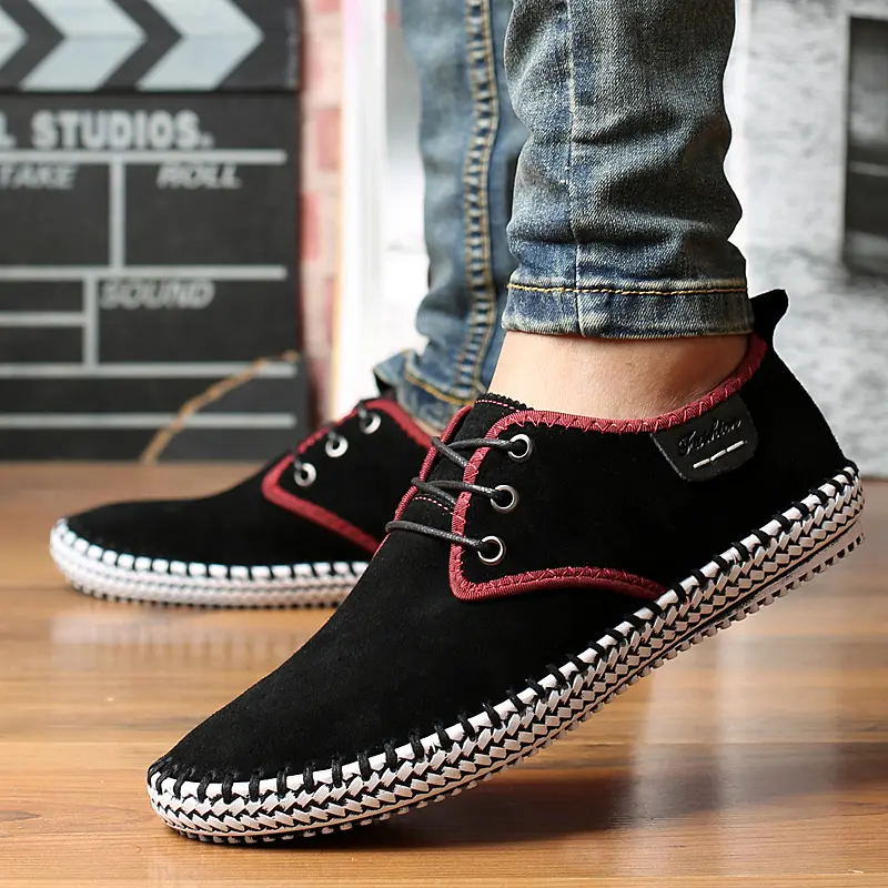 New Fashion Genuine Leather Casual Shoes Men Loafers Cow Suede Men Shoes Breathable Outdoor Flat Shoes Walking Zapatos Sneakers