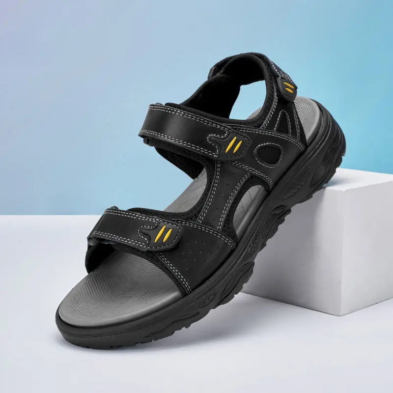 New Mens Sandals Summer Genuine Leather Sandals Men Outdoor Casual Lightweight Beach Sandals Fashion Men Shoes Large Size 38-46