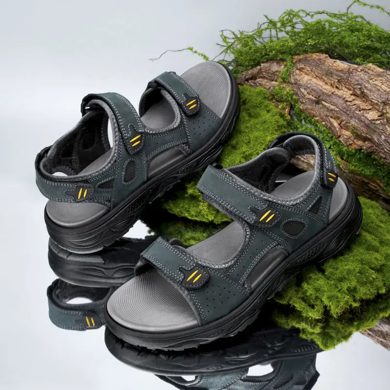 New Mens Sandals Summer Genuine Leather Sandals Men Outdoor Casual Lightweight Beach Sandals Fashion Men Shoes Large Size 38-46