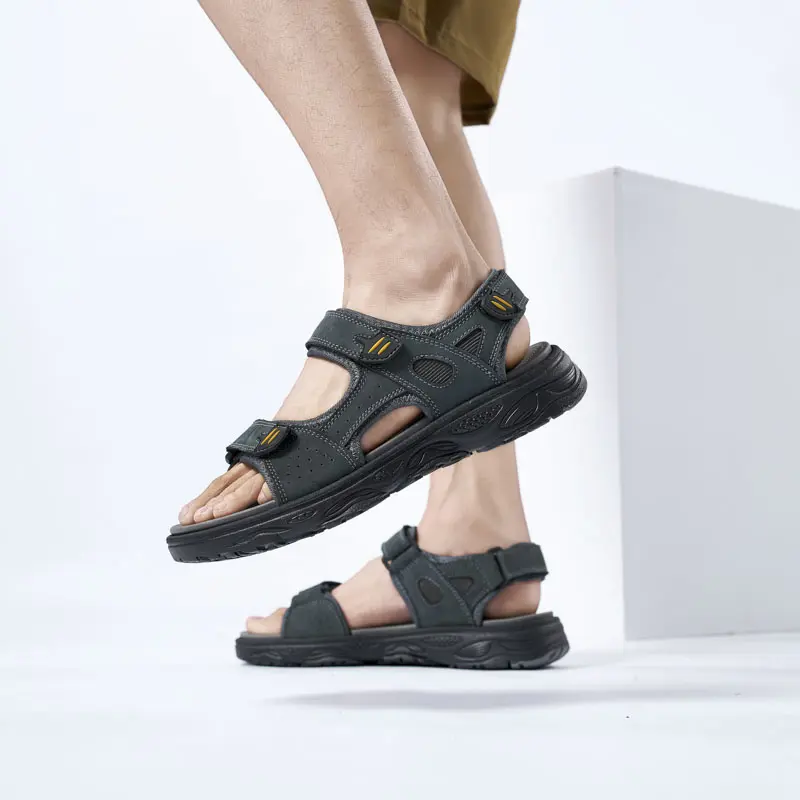 New Mens Sandals Summer Genuine Leather Sandals Men Outdoor Casual Lightweight Beach Sandals Fashion Men Shoes Large Size 38-46