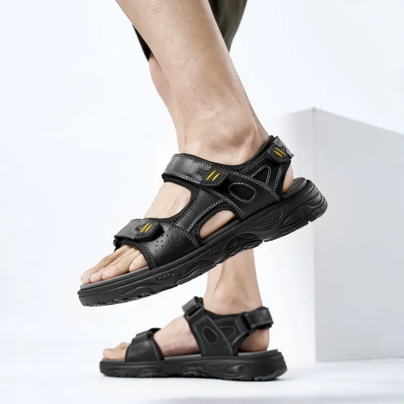 New Mens Sandals Summer Genuine Leather Sandals Men Outdoor Casual Lightweight Beach Sandals Fashion Men Shoes Large Size 38-46