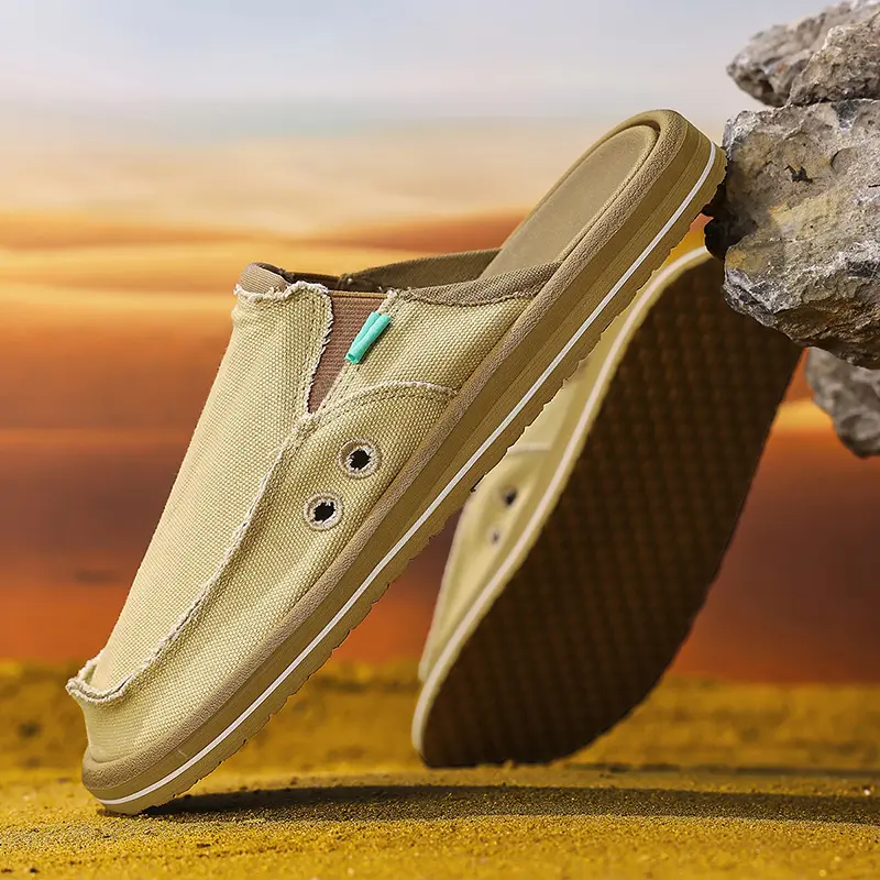 Men Half Slippers Anti-slip Men's Casual Canvas Shoes Lightweight Male Flat Slippers Breathable Fashion Slip on Flats Outdoor