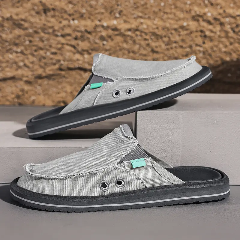 Men Half Slippers Anti-slip Men's Casual Canvas Shoes Lightweight Male Flat Slippers Breathable Fashion Slip on Flats Outdoor