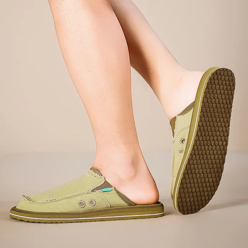 Men Half Slippers Anti-slip Men's Casual Canvas Shoes Lightweight Male Flat Slippers Breathable Fashion Slip on Flats Outdoor