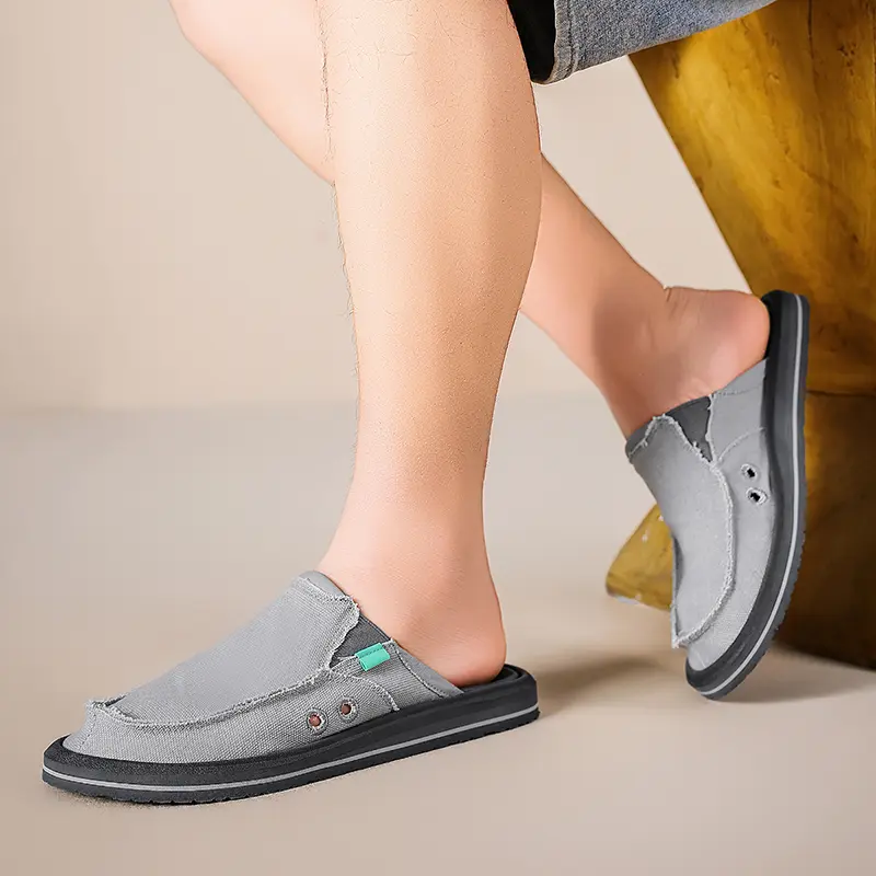 Men Half Slippers Anti-slip Men's Casual Canvas Shoes Lightweight Male Flat Slippers Breathable Fashion Slip on Flats Outdoor