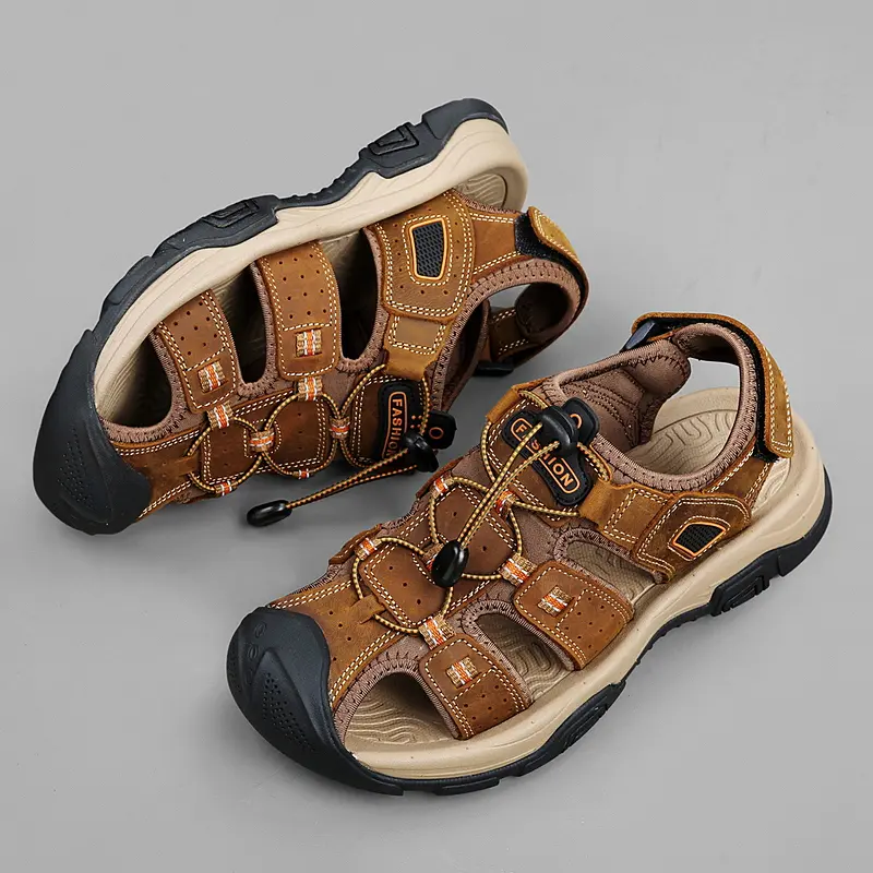 Men's Genuine Leather Sandals Brand Beach Sandal Summer Male Outdoor Casual Lightweight Sandal Fashion Sneakers Large Size 38-46