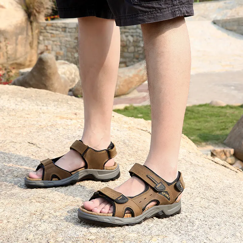 Summer Men's Shoes Soft Breathable Men's Sandals Genuine Leather Outdoor Sandals Men Roman Summer Beach Sandals Large Size 38-46