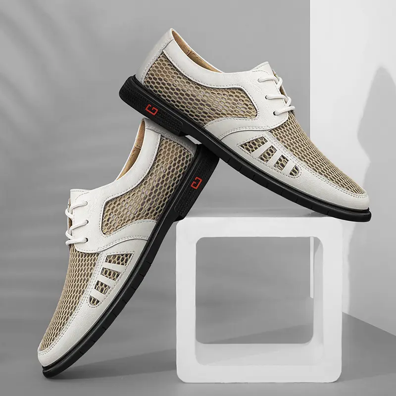 New Summer Business Men's Dress Shoes Mesh Breathable Man Fashion Casual Shoes Genuine Leather Oxfords Work Shoes Zapatos Hombre