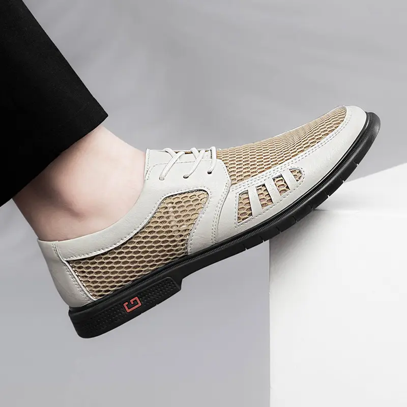New Summer Business Men's Dress Shoes Mesh Breathable Man Fashion Casual Shoes Genuine Leather Oxfords Work Shoes Zapatos Hombre