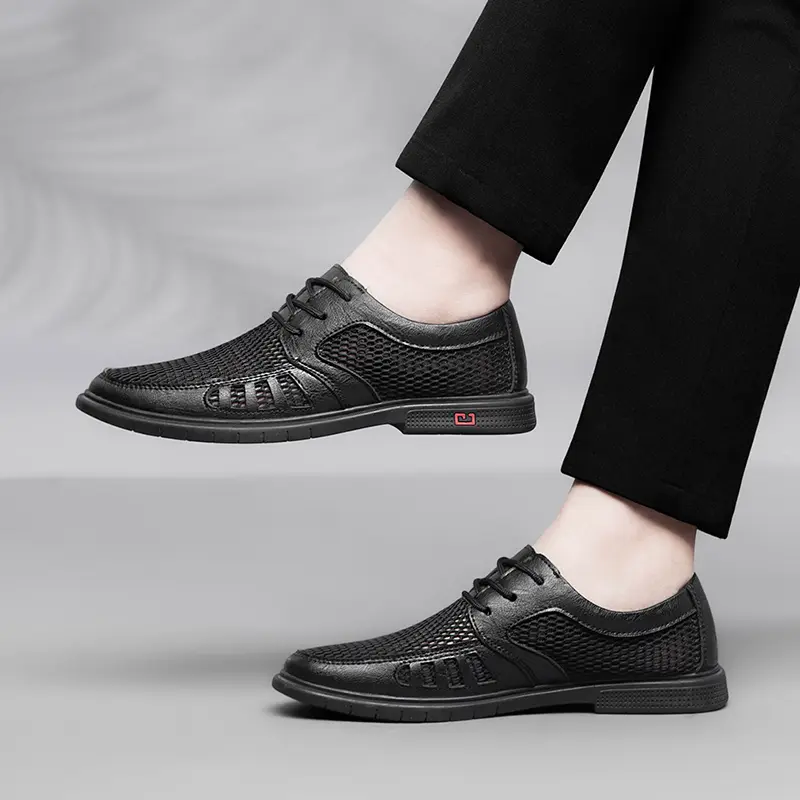 New Summer Business Men's Dress Shoes Mesh Breathable Man Fashion Casual Shoes Genuine Leather Oxfords Work Shoes Zapatos Hombre