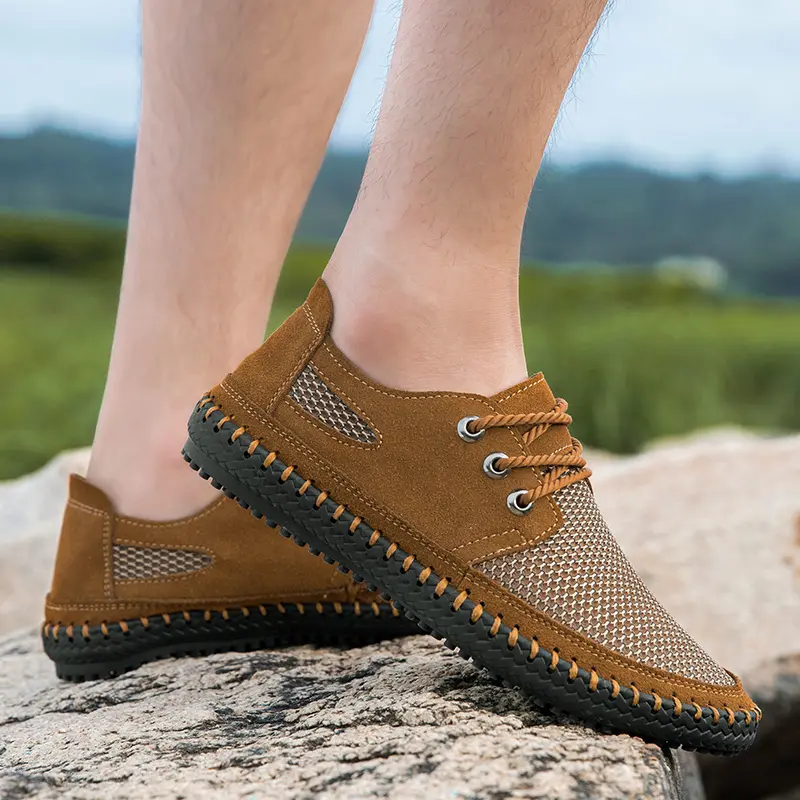 Men Summer Outdoor Casual Loafers Shoes Breathable Plus Size Sneakers Fashion Handmade Male Shoes Mesh Casual Flat Men's Shoes