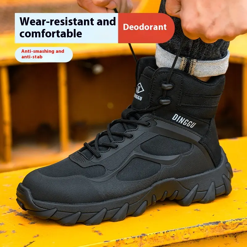 Safety Boots Men Puncture-Proof Work Boots Steel Toe Shoes Mid-Calf Boots Outdoors Combat Boots Protective Shoes Indestructible