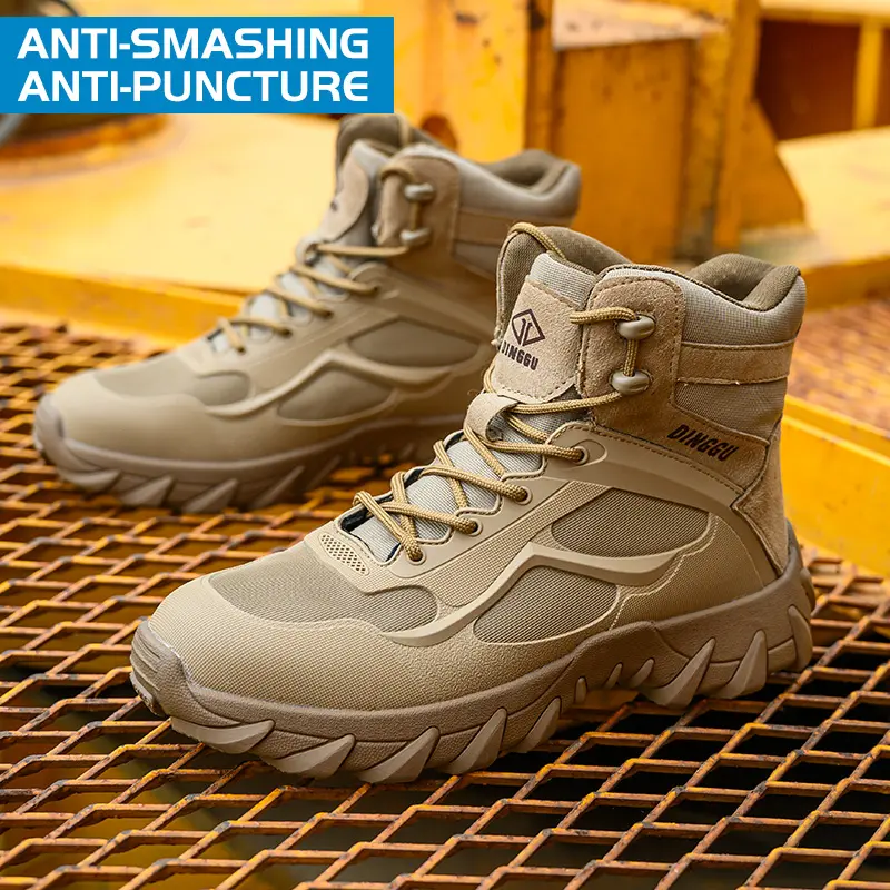 Safety Boots Men Puncture-Proof Work Boots Steel Toe Shoes Mid-Calf Boots Outdoors Combat Boots Protective Shoes Indestructible