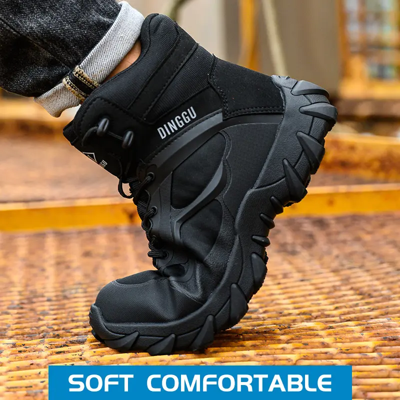 Safety Boots Men Puncture-Proof Work Boots Steel Toe Shoes Mid-Calf Boots Outdoors Combat Boots Protective Shoes Indestructible