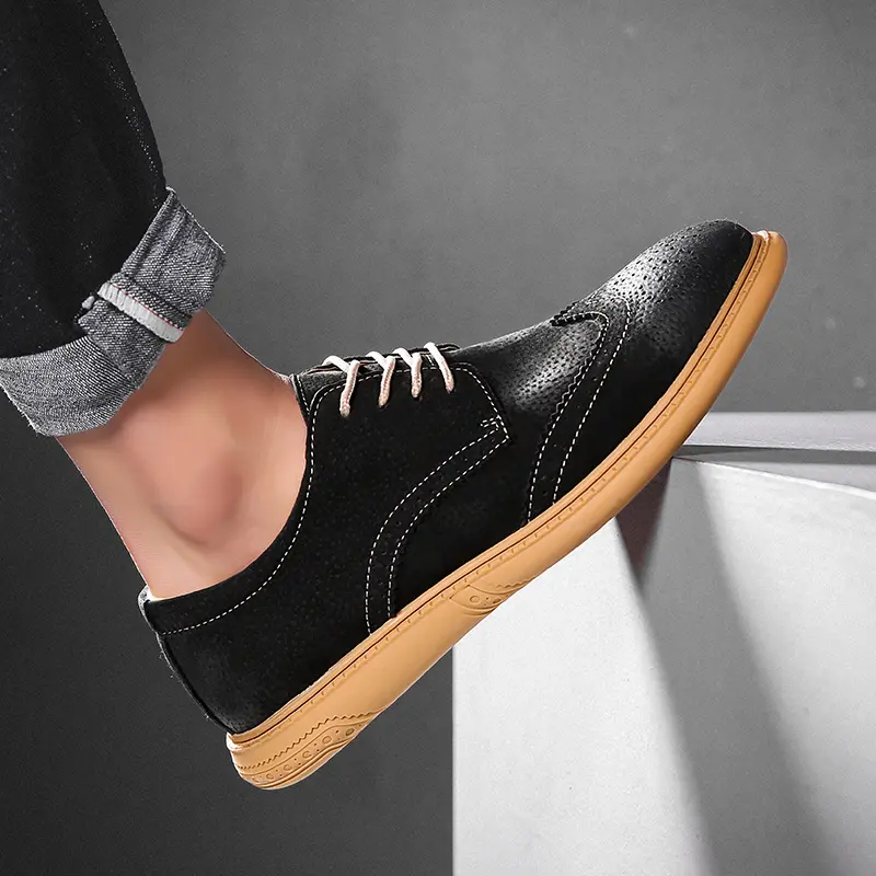 Plus Size Genuine Leather Men Oxfords Shoes Luxury Men's Casual Shoes British Style Brogue Office Shoes Lace-up Men Leisure Shoe