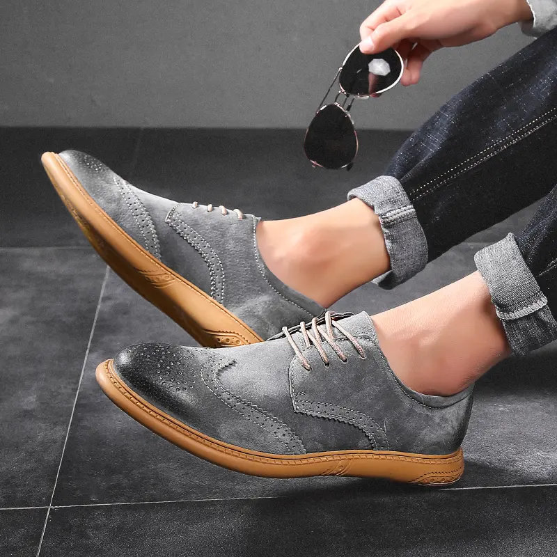 Plus Size Genuine Leather Men Oxfords Shoes Luxury Men's Casual Shoes British Style Brogue Office Shoes Lace-up Men Leisure Shoe