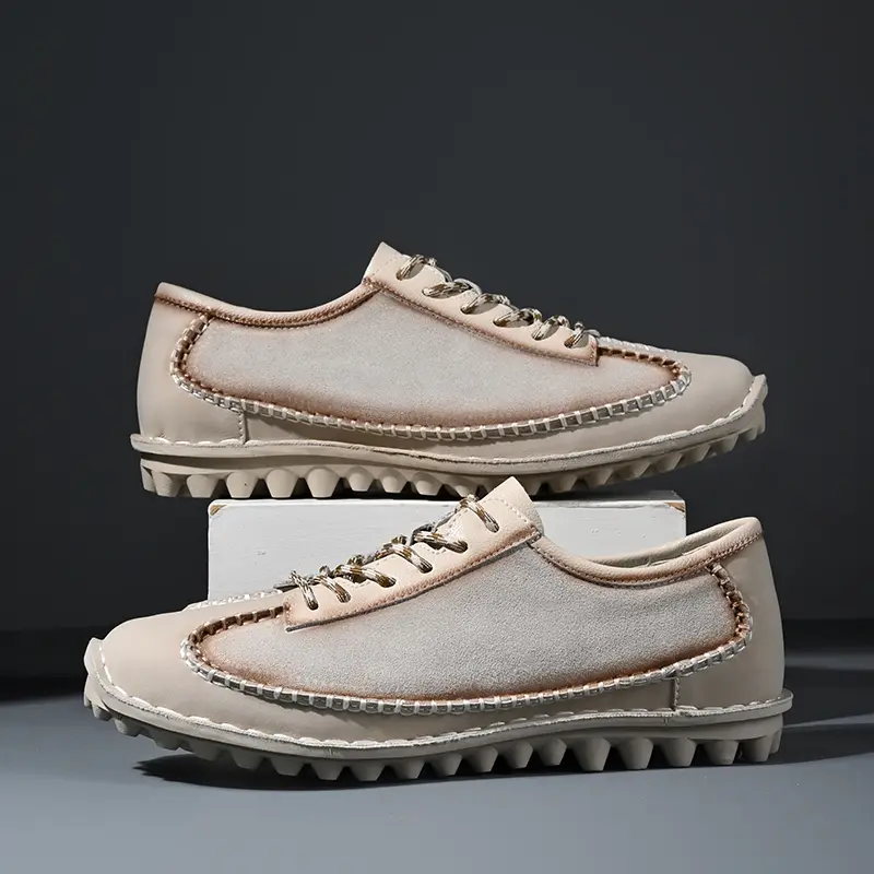 Spring Men Casual Leather Shoes Breathable Loafer Lightweight Thick-soled Shoes Outdoor Men's Sneakers Walking Shoe Driving Shoe