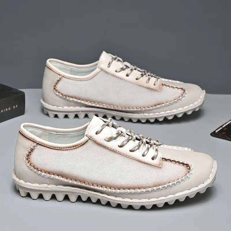 Spring Men Casual Leather Shoes Breathable Loafer Lightweight Thick-soled Shoes Outdoor Men's Sneakers Walking Shoe Driving Shoe