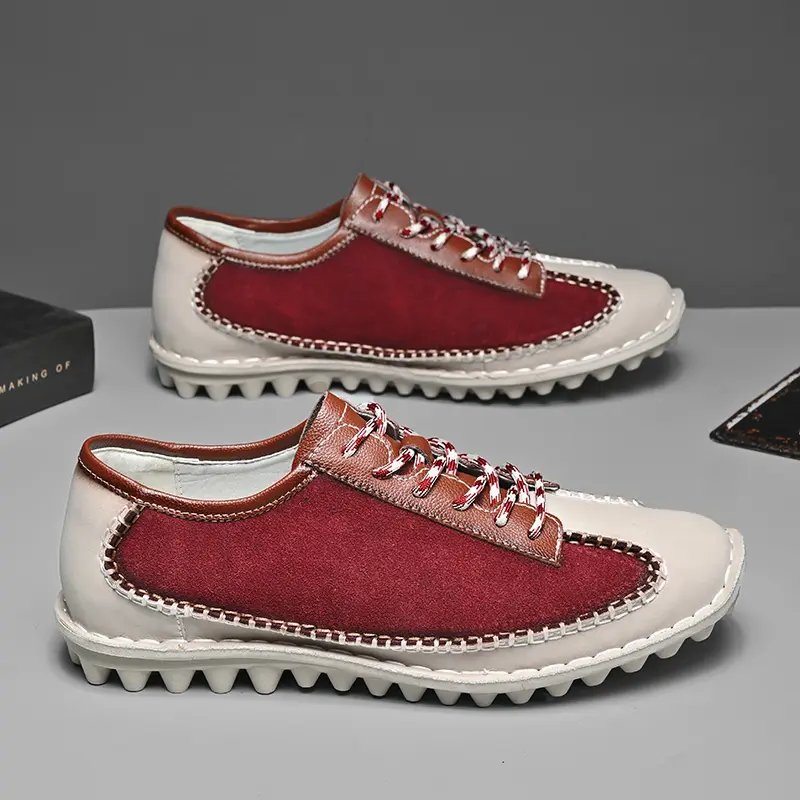 Spring Men Casual Leather Shoes Breathable Loafer Lightweight Thick-soled Shoes Outdoor Men's Sneakers Walking Shoe Driving Shoe