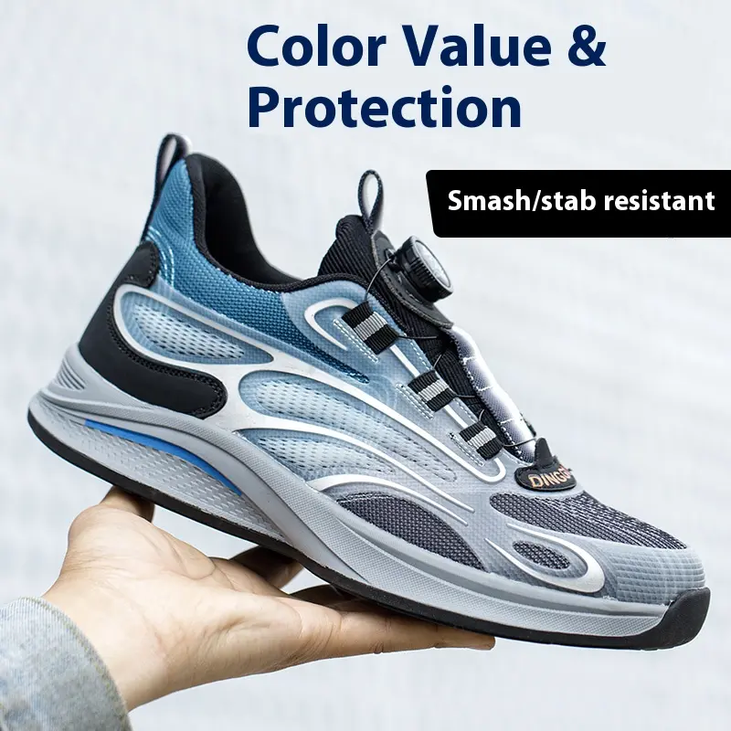 Rotating Button New Safety Shoes Men Anti-smash Anti-puncture Work Shoes Fashion Men Sport Shoes Security Protective Boots Men