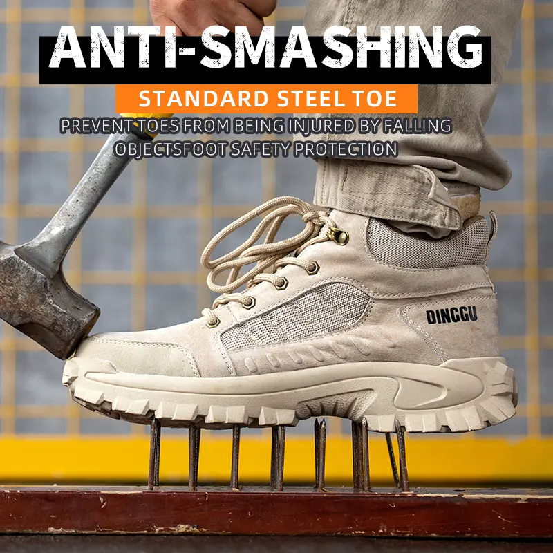 Spring New Leather Work Safety Boots For Men Designer Work Sneakers Anti-puncture Security Shoes Work Boots Indestructible Shoes