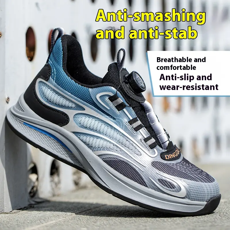 Rotating Button New Safety Shoes Men Anti-smash Anti-puncture Work Shoes Fashion Men Sport Shoes Security Protective Boots Men