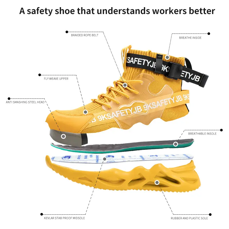 Fashion 2024 Men Work Safety Boots Anti-smash Anti-puncture Work Sneakers High Top Safety Shoes Men Indestructible Work Boots