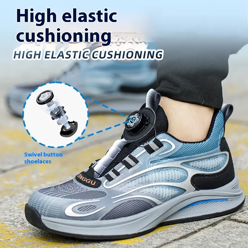 Rotating Button New Safety Shoes Men Anti-smash Anti-puncture Work Shoes Fashion Men Sport Shoes Security Protective Boots Men