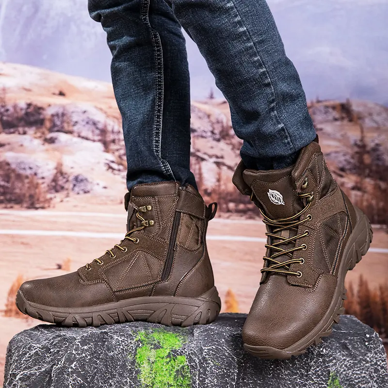 Spring Men's Boots Street Outdoor Men Hiking Boots High Top Breathable Men Desert Tactical Ankle Boots Non-slip Motorcycle Boots