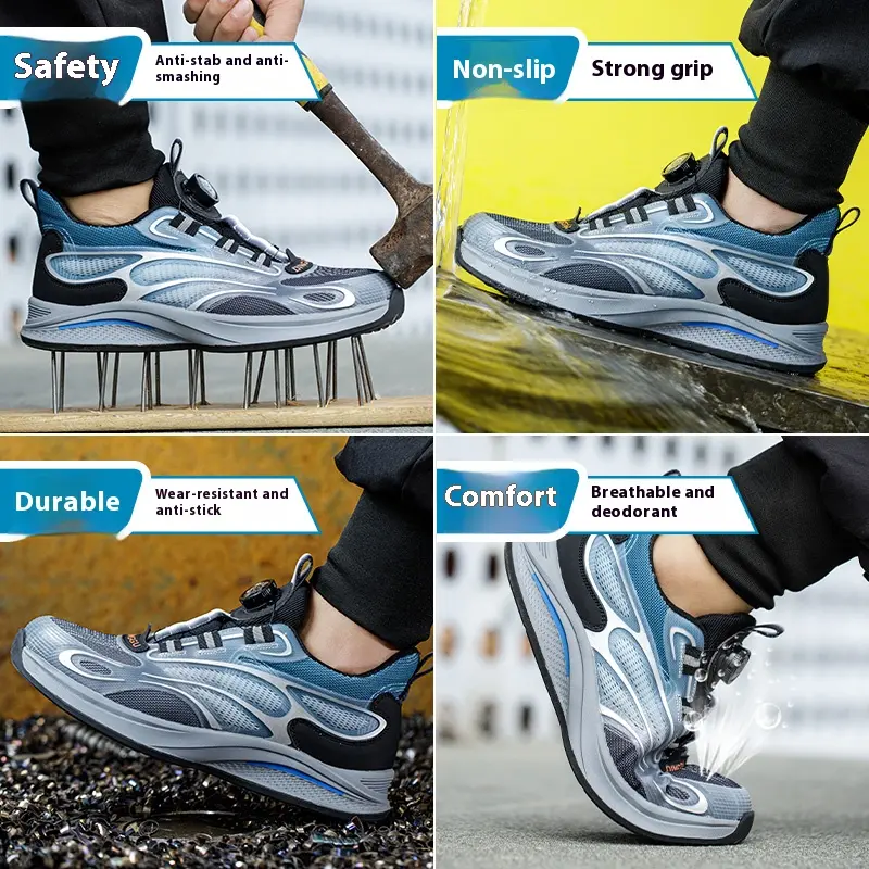 Rotating Button New Safety Shoes Men Anti-smash Anti-puncture Work Shoes Fashion Men Sport Shoes Security Protective Boots Men